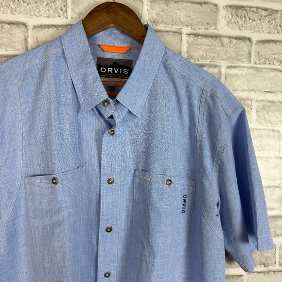 Orvis Active Fit Light Blue Lightweight Polyester Button Up Fishing Shirt Men XL - Picture 1 of 8
